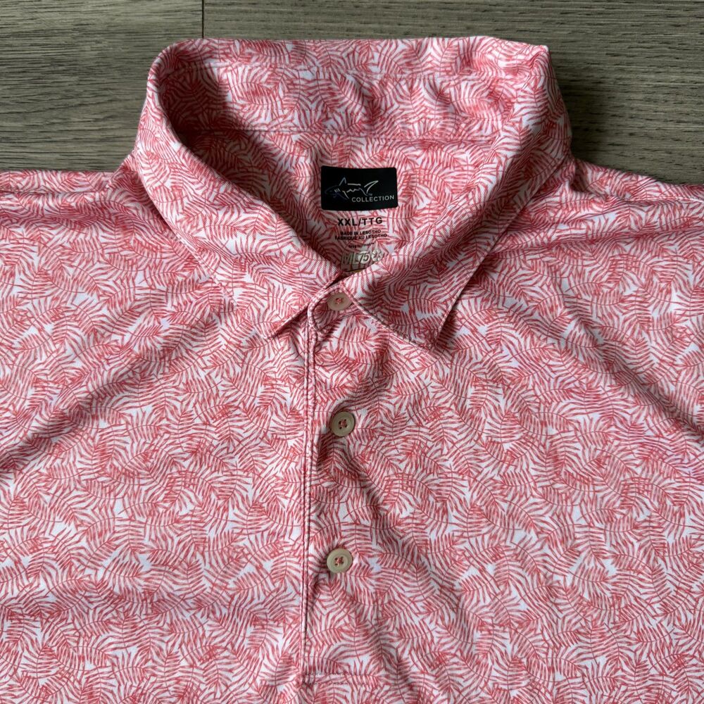Greg Norman Mens Collection ML75 Play Dry Coral Tropical Leaf Golf Polo Size XXL - Picture 4 of 8